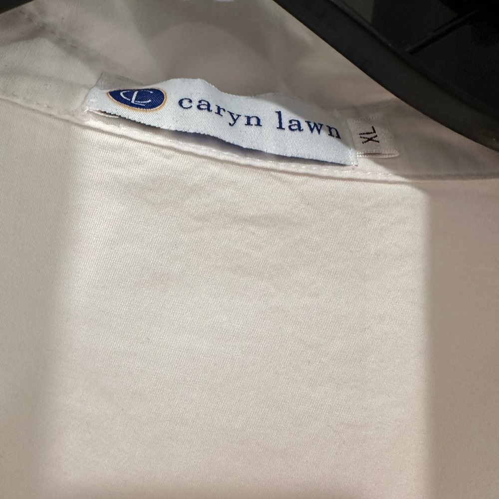 Caryn Lawn XL white popover blouse with blue start on collar preppy - Picture 3 of 3